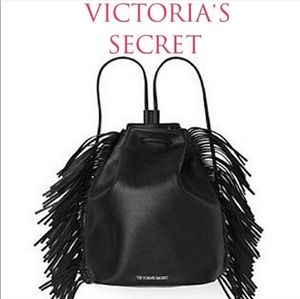 black fringe backpack purse